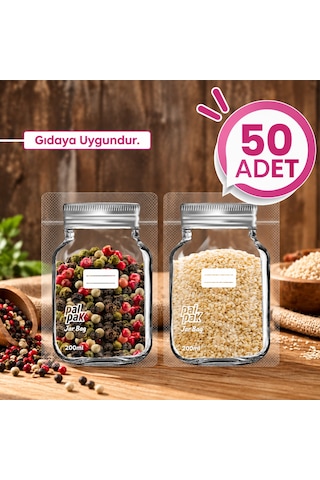 Gümüş Desenli Mini Boy Kavanoz Görünümlü Kilitli Doypack Saklama Poşeti 11x15 Cm - 200 Ml 50 Adet