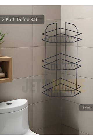 Jet's Home Banyo Rafı Mutfak Rafı Paslanmaz Baharatlık 3 Katlı Köşelik Şampuanlık Siyah Diğer