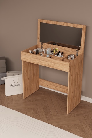 Df02114 Kapaklı Aynalı Bölmeli Makyaj Masası Atlantik Çam