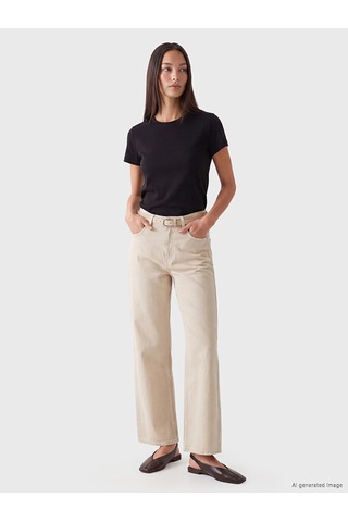 Lcw Everyday Bej Beli Kemerli Wideleg Kadın Jean Pantolon