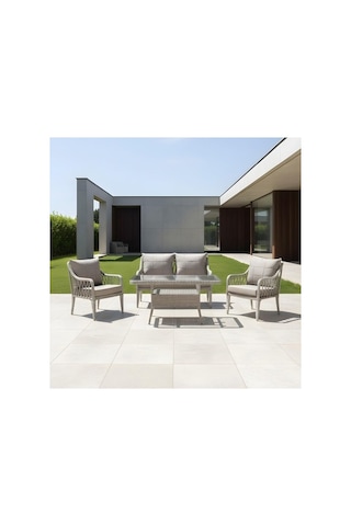 Dora Garden Home Zen 2+1+1 Bahçe Balkon Takımı 2+1+1 Camlı Masalı Açık Gri Siyah Çizgili
