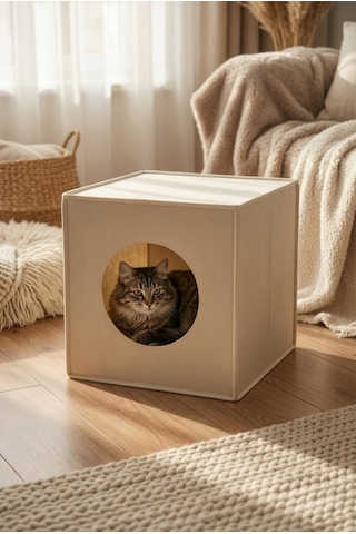 Keçe Kedi Yuvası Organizer Düzenleyici Katlanabilir Bej