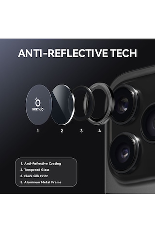 Apple Uyumlu iPhone 17 Pro Ve 17 Pro Max Metal Çerçeveli Temperli Kamera Lens Koruyucu Siyah
