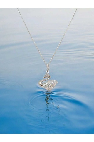 Taşlı Kuğu Figürlü 925 Ayar Gümüş Kolye Zarif Ve Işıltılı Tasarım Gümüş