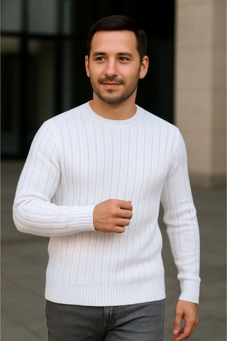 Butik İstanbul Erkek Fitilli Triko Kazak 2 Li Set Siyah - Beyaz, Kalın Dokuma Pamuklu Regular Fit Bisiklet Yaka Uzun Kollu Rahat Kışlık Kazak Kombini Çok Renkli
