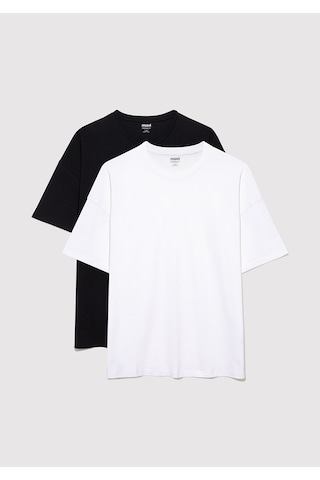 Mavi - 2Li Oversize Basic Tişört Seti 0612162-620 Beyaz