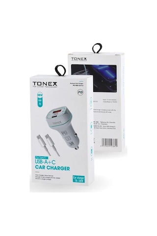 Tonex Ta-38w 2 Girişli Type-c To Type-c Kablolu Araç Şarjı Işıklı -
