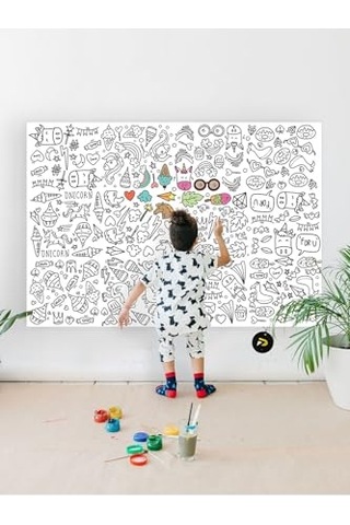 Tek Boynuzlu At Eğitici Dev Boyama Kağıdı Çocuklar Için Aktivite Boyama Rulosu 90x130cm Genel