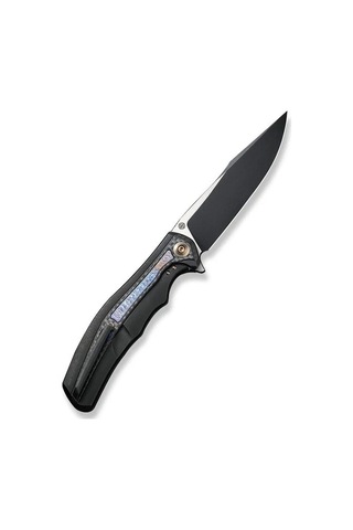 We Knife Zonda Black Titanium Handle With Twill Carbon Fiber & Flamed Titanium Inlay Black Stonewashed Cpm 20cv Blade Satin Flat Kamp Çakı Siyah