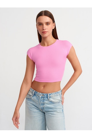 Dilvin Pamuk Ve Modal Karışımlı Crop Top Pembe