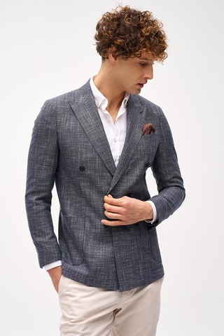 Erkek Lacivert Slım Fıt / Dar Kalıp Geniş Kırlangıç Ceket-16412 Lacivert