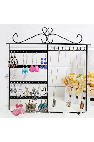 Siyah Metal Bayan Küpe Kolye Standı Dekor St1-29Sy Siyah