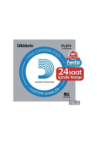 D'addario Pl014 Elektro Ve Akustik Tek Tel Plain Steel 014