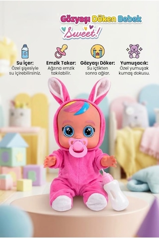 TıfılToys Fuşya Kostümlü Ağlayan Ve Konuşan Et Bebek Emzikli Ve Biberonlu İnteraktif Oyuncak Bebek