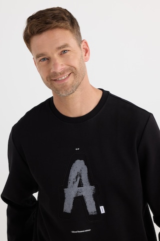 Tudors Unisex Relax Fit Rahat Kesim Pamuklu Yumuşak Dokulu Bisklet Yaka İç Polarlı Baskılı Siyah Sweatshirt-37310 Siyah