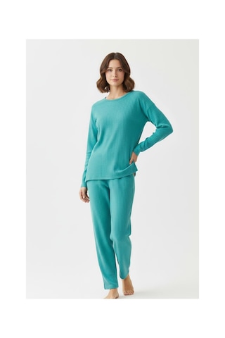Fit Women Pamuklu Uzun Kollu Düz Model Pijama Takımı Pj2000 Turkuaz