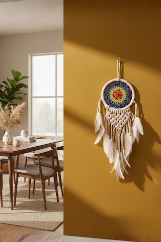 El Yapımı Rengarenk Desenli Ahşap Boncuklu Örgülü Makrome Ev Bohem Duvar Dekorasyonu Dream Catcher