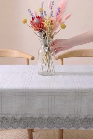 Gri Keten Efektli Leke Tutmaz Masa Örtüsü 150x220 Cm