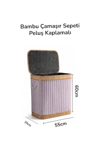2 Li Katlanır Bambu Kirli Çamaşır Sepeti Peluş Kaplamalı Gri