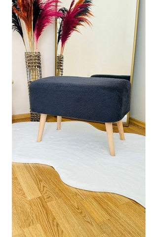 Ahşap Ayaklı Teddy Kumaş Dikdörtgen Dekoratif Puf