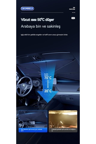 Geri Çekilebilir Araba Ön Güneş Koruma Şemsiyesi-gümüş
