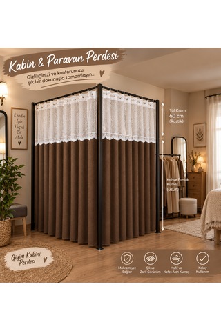 Kuzucuk Home Karesi Kabin Perdesi & Paravan Perdesi Açık Kahve