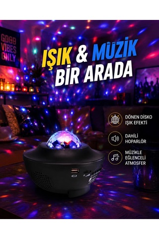 Sesle Etkileşimli Yıldız Projektörlü Gece Lambası Bluetooth Hoparlörlü, Usb Girişli, Dönen Okyanus Çok Renkli 73464795