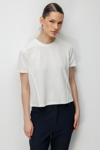 On Kadın Dikiş Detaylı Sıfır Yaka T-shirt 71458 Ekru Ekru