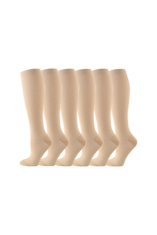 Tenfowee Xxl Beden Spor Kompresyon Çorapları - Koşu, Bisiklet, Yürüyüş İçin Tıp Bakımı Ve Rehabilitasyon Orta Bacak Çorapları 6 Adet Bej