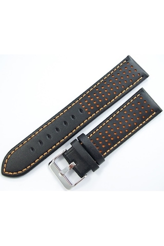 Bizon Deri Saat Kayışı 24Mm Kordon Siyah 1. Kalite Spor Turuncu D