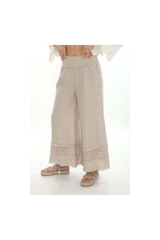 Eren Style İtalyan Fisto Detaylı Keten Pantolon-9186 Bej
