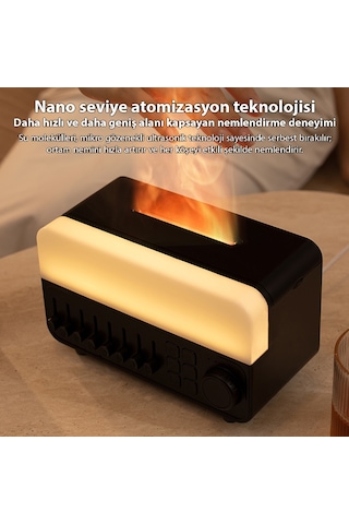 Ezere A14 Bluetooth Hoparlörlü Alev Efektli 8 Sesli Renkli Alev Görünümlü Aromaterapi Difüzörü Ultrasonik Hava Nemlendici