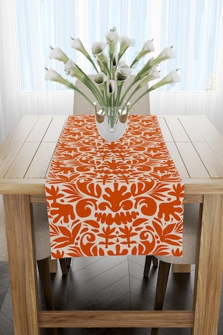 Turuncu Yaprak Desenli Runner 40x140cm Turuncu