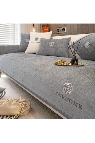 Geeksen Yazlık Kışlık Tüm Mevsimler Uygulanabilir Kaymaz Önleyici Lüks Modern Gri Koltuk Örtüsü Kumaşı Koyu Gri