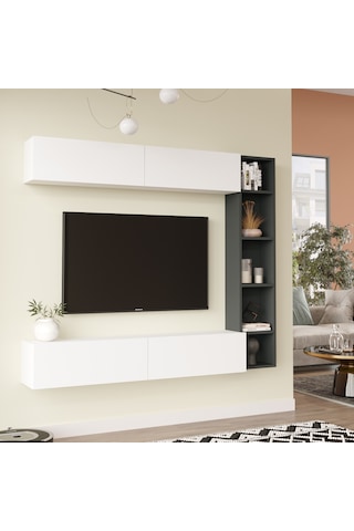Robin Home Tara Tv Ünitesi Kitaplık Duvara Monte Beyaz-antrasit