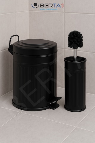Vintage Banyo Seti Beyaz Çöp Kovası 5lt Tuvalet Fırçası Lüks Model - Mini Boy Çöp Poşeti Hediyelidir Siyah