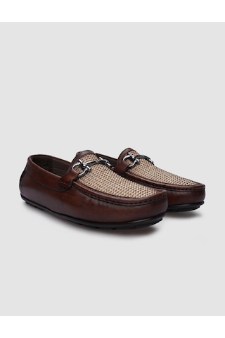 Cabani %100 Hakiki Deri Kahverengi Örgü Detaylı Erkek Loafer-kahve Rengi Kahverengi