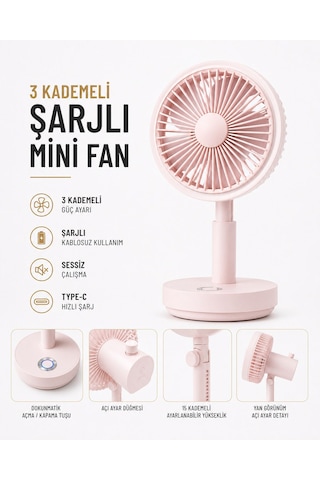 Taşınabilir Mini Fan 3 Kademeli Döner Başlıklı Aşağı Yukarı 15 Kademeli Ayarlanabilir Yükseklik Açı Ayar Düğmeli Mini Fan El Fanı Masaüstü Fan Ev Ofis Vantilatör Pervane 100 Gr