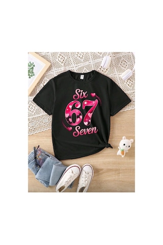 Stil X Sıx Seven Baskılı Kız Çocuk Tshırt, 67 Tasarımlı Siyah-9