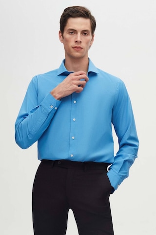 D'S Damat Ds Damat Slim Fit Mavi Italyan Yaka Dar Kesim Klasik Kravatlık Uzun Kollu Kolay Ütülenebilir Nefes 2HF02ORT4185 Mavi