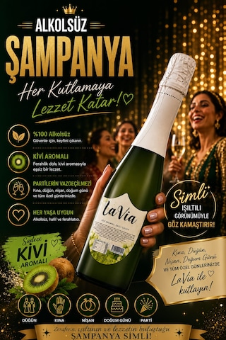 Alkolsüz Şampanya Kivi Aromalı Simli İçecek Alkolsüz Salla Patlat Şampanya