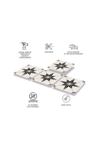 Tink KENDİNDEN YAPIŞKANLI SİYAH YILDIZ DESENLİ PVC KARO 30X30 CM