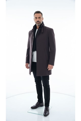 Erkek Slim Fit Kaşe Kaban Çıkarılabilir Ribanalı Fermuarlı Yaka, S Xxl Kahverengi