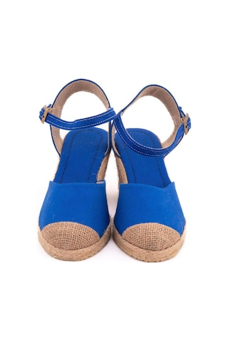 Star Tombis Gerçek Elişi Topuğu Açık Burnu Hasırlı Bilekten Bantlı Dolgu Topuk Keten Hasır Espadril Handmade Saks Saks Mavi