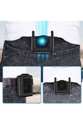 Açık Hava Bel Askılı Vantilatör Yaz Taşınabilir Klipsli Vantilatör 6000mah Pil Boyun Askılı Vantilatör Siyah