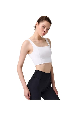 Krem Kare Yaka Crop Top Büstiyer Krem