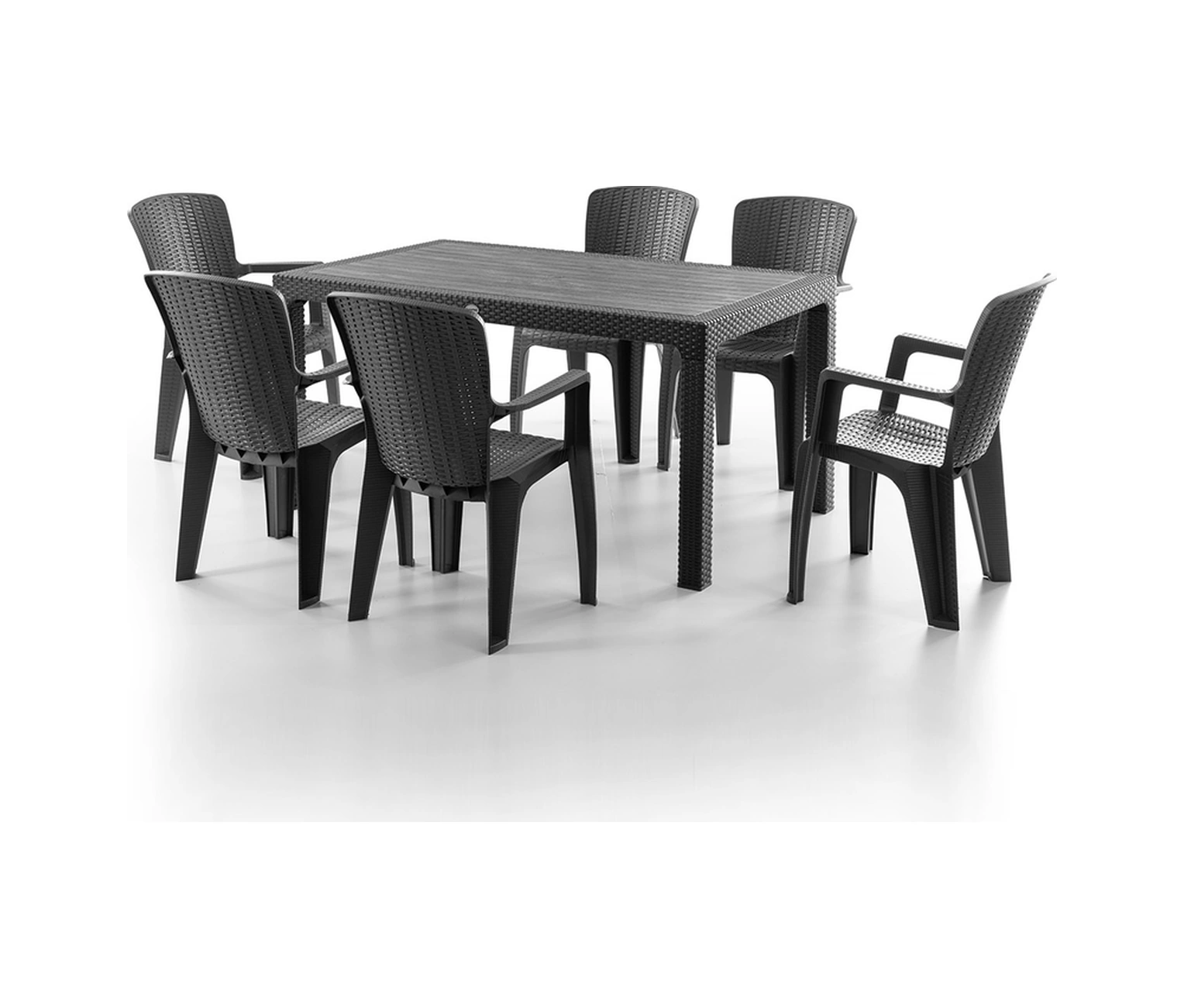Side 6 Kişilik Rattan Masa Sandalye Takımı Siyah Siyah