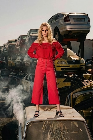 Blue White Kadın Püskül Detaylı Culotte Pantolon Kırmızı
