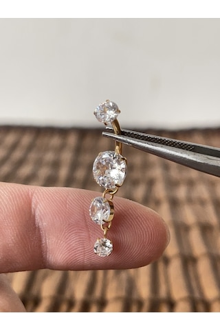 Yüksek Kalite G23 Titanium 3 Daire Sallantı Zirkon Altın Titanyum Göbek Piercing Altın