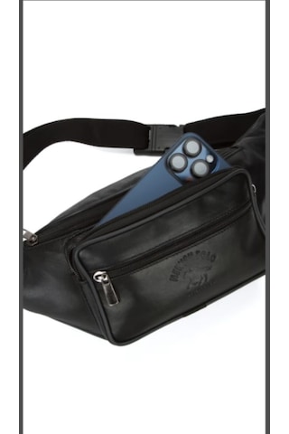 Newish Polo Hakiki Deri Bel Çantası Free Bag Siyah